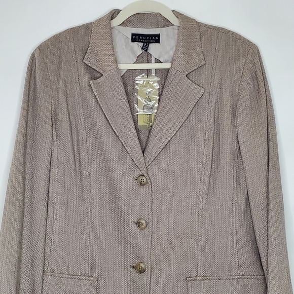 Peruvian Connection Linen Blend Blazer Size14 Old Money Sandstone Jacket NEW - Picture 4 of 16